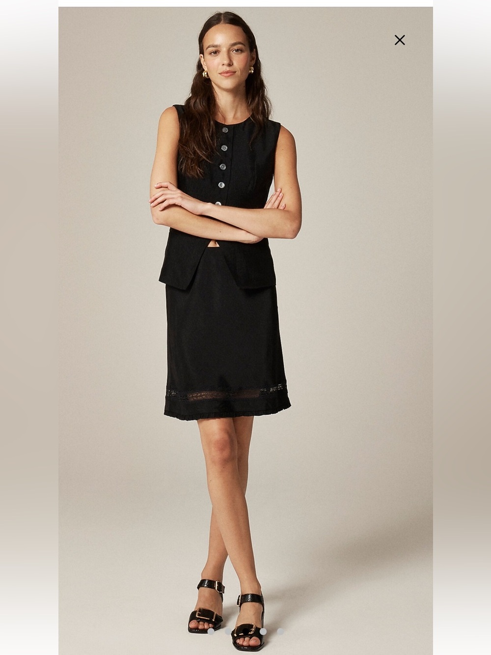 J. Crew Black Essential cutaway vest top in textured satin - Picture 3 of 7
